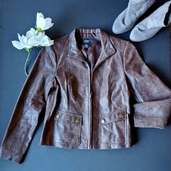 💍Alfani 100% Leather Brown Jacket - Picture 1 of 8